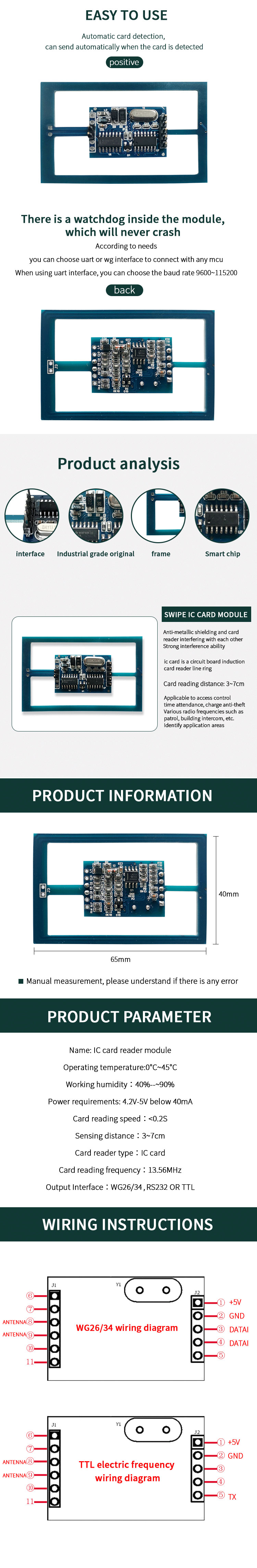 Inbäddad 13,56Mhz RFID-läsarmodul